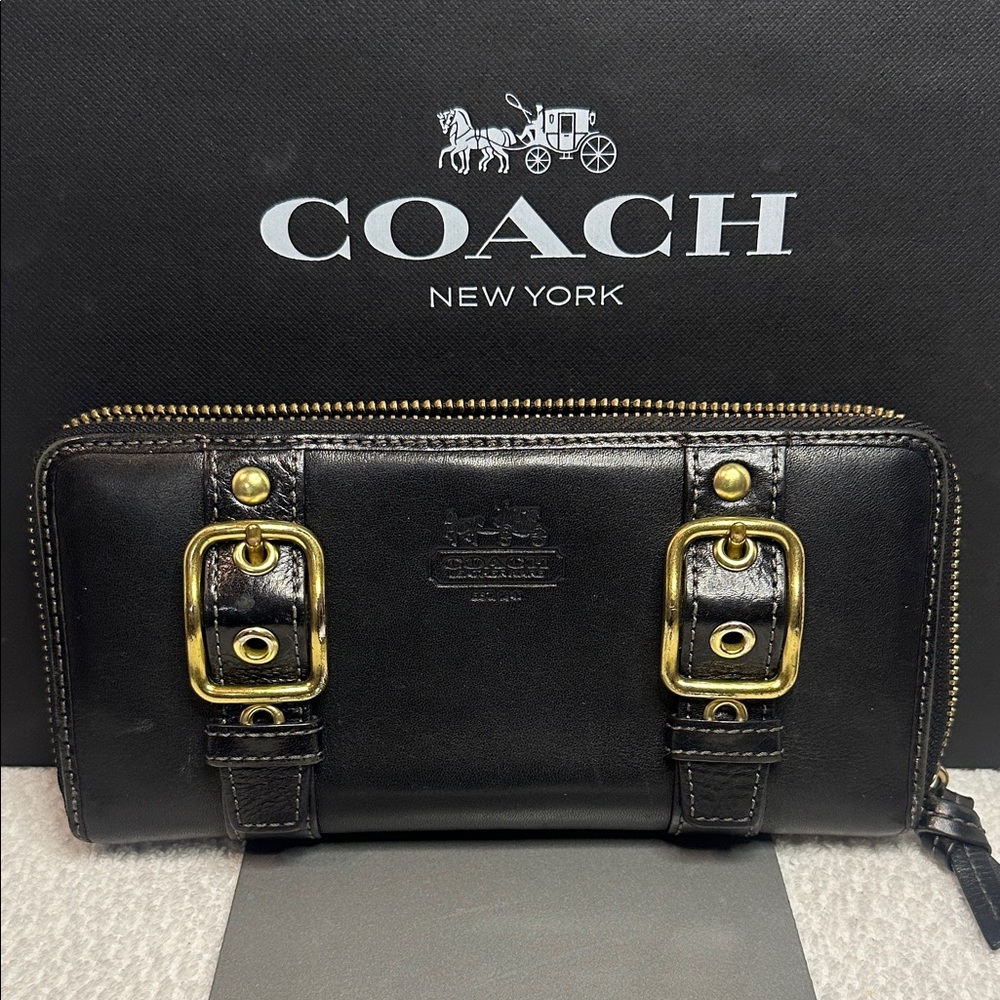 Coach Black Leather Wallet with Gold Accents - Picture 1 of 13